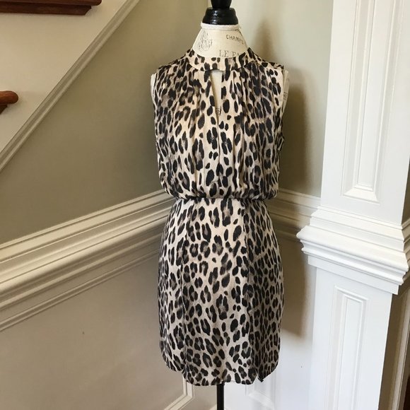 L'Agence Leopard Print Mini Dress Womens 2 Sleeveless Brown Black Crew Neck Silk - Picture 2 of 10